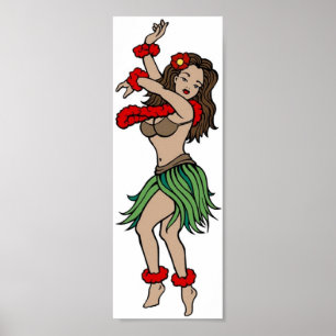  Hula Hawaiian Girl Tattoo Art Poster