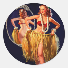  Hula Hawaiian Pin UP Girl Ronde Sticker