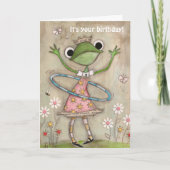 Hula Hoop Frog - Birthday Kaart (Voorkant)