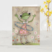 Hula Hoop Frog (versie 2) - Birthday Kaart (Gele Bloem)
