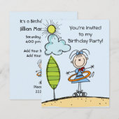 Hula Hoop Stick Figuur Girl Birthday Invites Kaart (Voorkant / Achterkant)