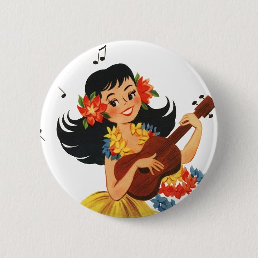 Hula Hula Girl Ronde Button 5,7 Cm (Voorkant)