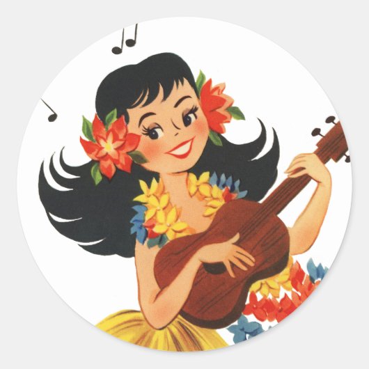 Hula Hula Girl Ronde Sticker (Voorkant)