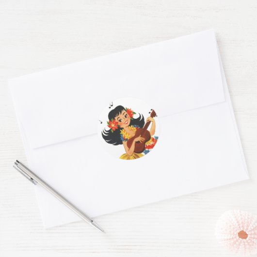 Hula Hula Girl Ronde Sticker (Envelop)