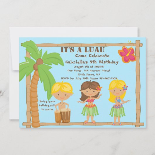 Hula Kinder Luau Birthday Uitnodiging (Voorkant)
