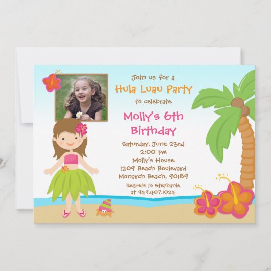 Hula Luau Birthday Party Invitation Kaart (Voorkant)