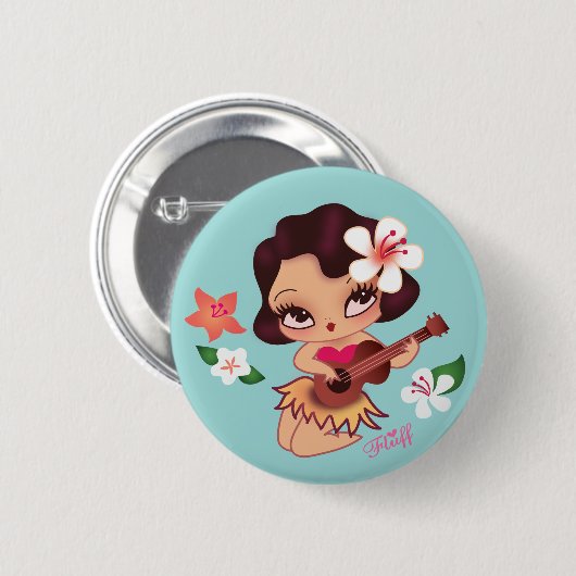 Hula Lulu speelt Ukelele Button (Voorkant /achterkant)