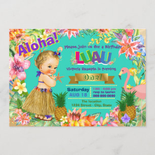 Hula Meisje Flamingo Hawaiaanse Luau Verjaardagsfe Kaart