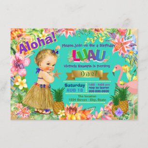 Hula Meisje Flamingo Hawaiaanse Luau Verjaardagsfe Kaart