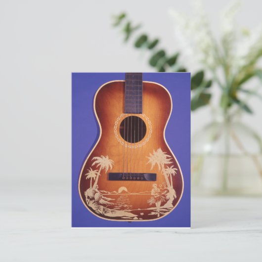 Hula meisje spelen ukulele  gitaar kunst briefkaart (Staand voorkant)