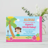 Hula meisje verjaardag uitnodiging Luau uitnodigin (Staand voorkant)