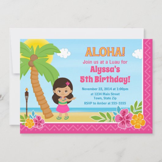 Hula meisje verjaardag uitnodiging Luau uitnodigin (Voorkant)