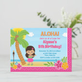 Hula meisje verjaardag uitnodiging Luau uitnodigin (Staand voorkant)