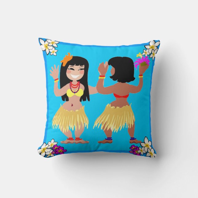 Hula meisjes dansen op lichtblauw kussen (Voorkant)