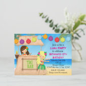 Hula meisjes strand tiki verjaardagsfeestje uitnod kaart (Staand voorkant)