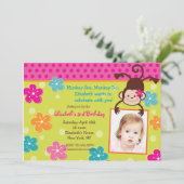 Hula Monkey Luau Foto Birthday Party Invitations Kaart (Staand voorkant)
