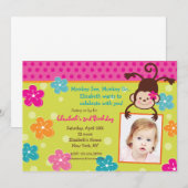 Hula Monkey Luau Foto Birthday Party Invitations Kaart (Voorkant / Achterkant)