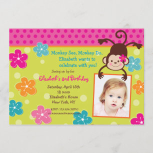 Hula Monkey Luau Foto Birthday Party Invitations Kaart