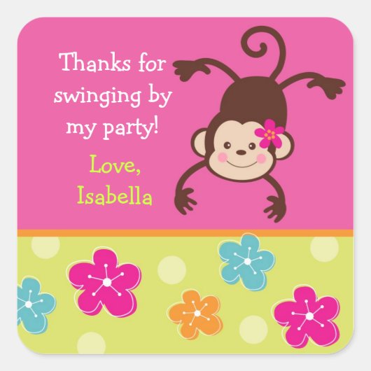Hula Monkey Luau Verjaardagsfeestje Favor Stickers (Voorkant)
