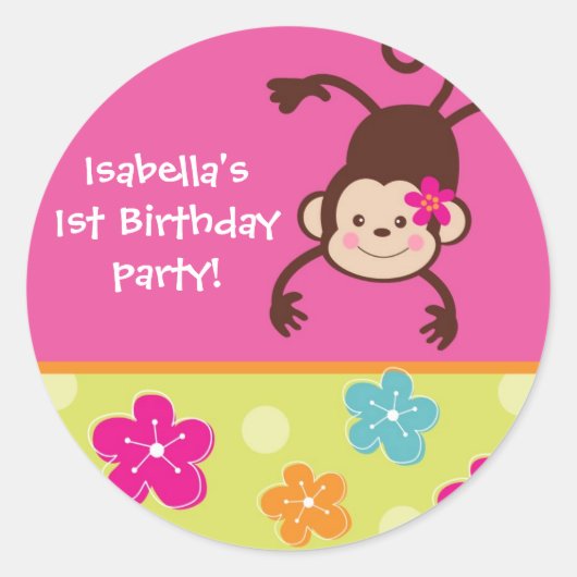 Hula Monkey Luau Verjaardagsfeestje Favor Stickers (Voorkant)