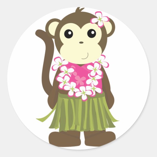Hula Monkey Ronde Sticker (Voorkant)