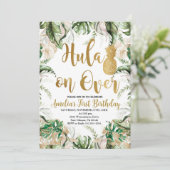 Hula op het feest, ananas verjaardag kaart (Staand voorkant)