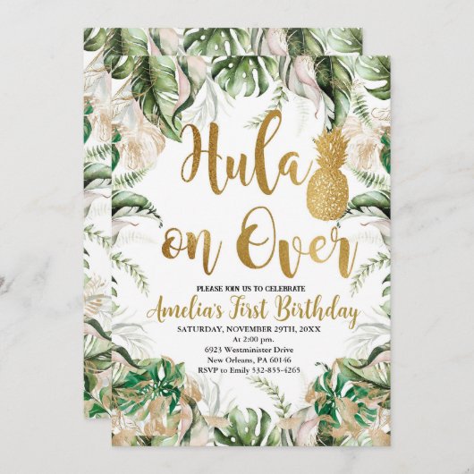 Hula op het feest, ananas verjaardag kaart (Voorkant / Achterkant)