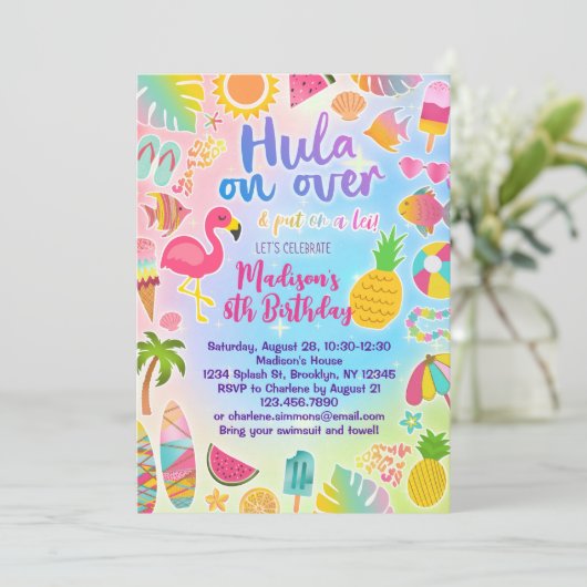 Hula op Luau Verjaardag uitnodiging (Staand voorkant)