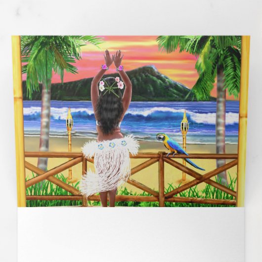 HULA OP NAAR ONZE LUAU DRIELUIK UITNODIGING (Binnenzijde eerst)