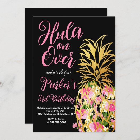 Hula over, Luau, Ananas Verjaardagsfeest Kaart (Voorkant / Achterkant)