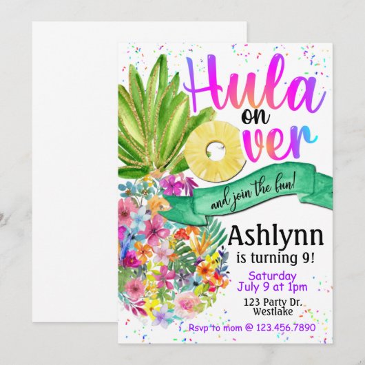 Hula over, Luau, Pineapple Birthday, Kaart (Voorkant / Achterkant)