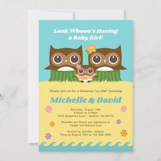 Hula Owl Hawaiian Baby shower Uitnodiging (Voorkant)