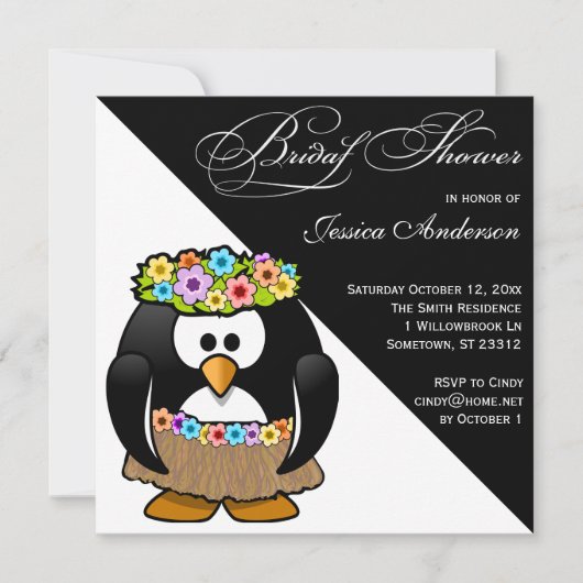 Hula Penguin Bride Vrijgezellenfeest Invite Kaart (Voorkant)