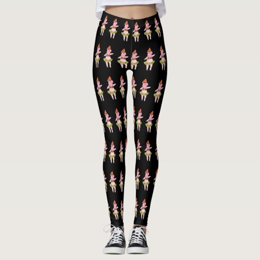 Hula Pigs op zwarte Leggings (Voorkant)