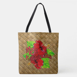 Hula Red Hibiscus Mele Kalikimaka kersttas Tote Bag