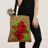 Hula Red Hibiscus Mele Kalikimaka kersttas Tote Bag (Dichtbij)
