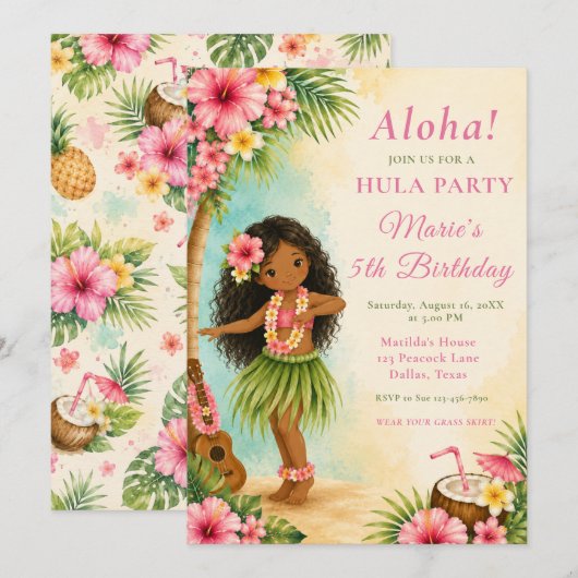 Hula-verjaardagsfeestje Kaart (Voorkant / Achterkant)