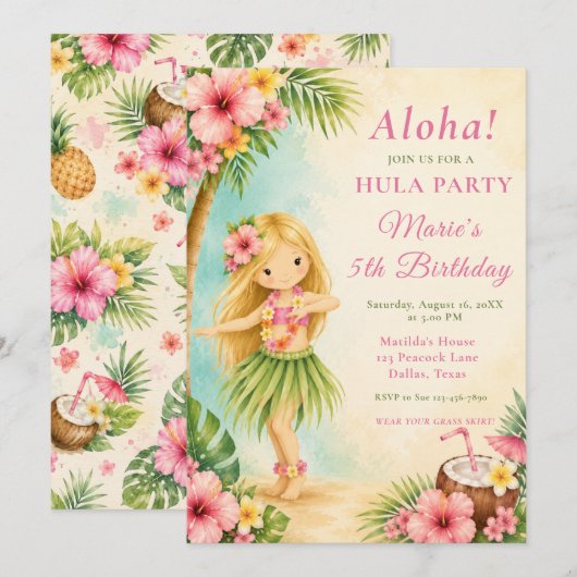 Hula-verjaardagsfeestje Kaart (Voorkant / Achterkant)