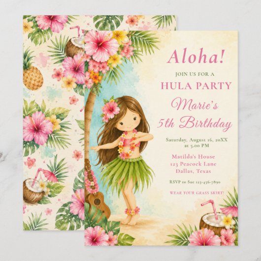 Hula-verjaardagsfeestje Kaart (Voorkant / Achterkant)