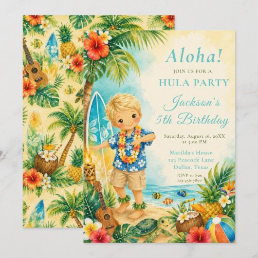 Hula-verjaardagsfeestje Kaart (Voorkant / Achterkant)