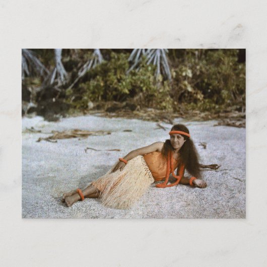 Hula Wahine / Hula Girl c.1909 Autochroom Briefkaart (Voorkant)