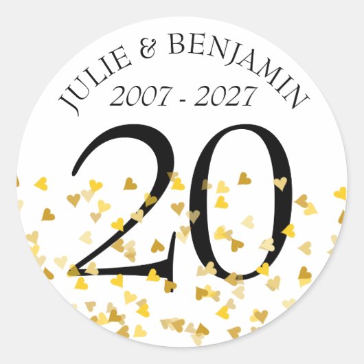Huldeblij Gold Harten Confetti Ronde Sticker (Voorkant)