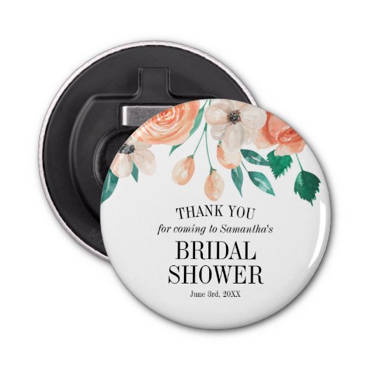 Huldeblijken Elegante Perzik Bloemrijke Bruidsdouc Button Flesopener (Voorkant)