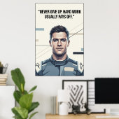 Hülkenberg Quote Poster – Never Give Up (Thuiskantoor)