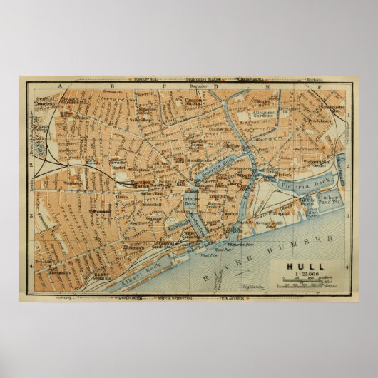 Hull England Map (1910) Poster (Voorkant)