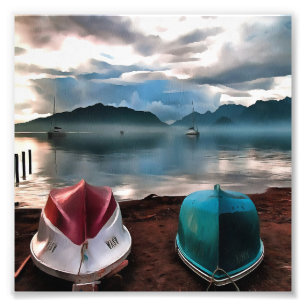 Hullen van boten en marmarineswinterseascape foto afdruk
