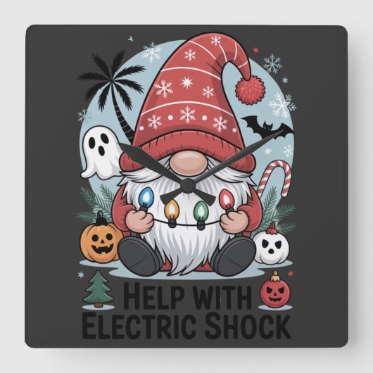 Hulp bij Elektrische Schok – Grappig Kerstmis Vierkante Klok (Voorkant)