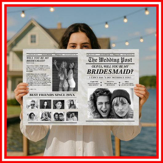 Hulp bij het vragen bruidsmeisje Krant Retro Bruid Kaart