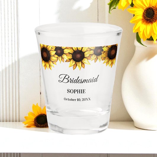 Hulp bruidsmeisje Geel Bruiloft Zonnebloem Shot Glas