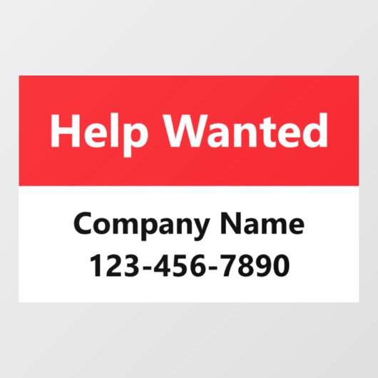 Hulp Gevraagd Rood & Wit Bedrijfsnaam Telefoonnumm Raamsticker (Vel)